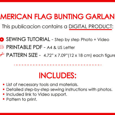 American Flag Bunting Garland PDF sewing pattern with measurements and instructions