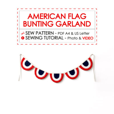 American Flag Bunting Garland printable sewing pattern cover with project preview