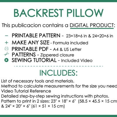 Custom back cushion sewing pattern PDF
