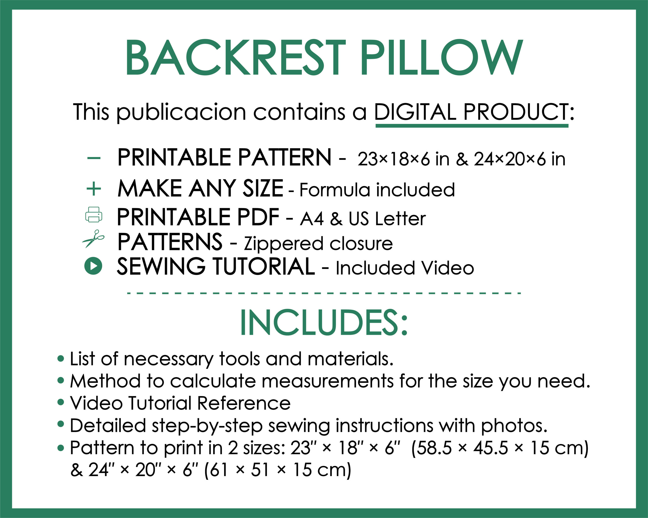 Custom back cushion sewing pattern PDF