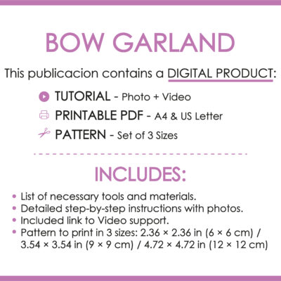 Bow garland sewing pattern printable PDF with step-by-step tutorial for beginners