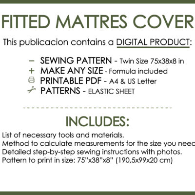 Fitted mattress cover sewing pattern PDF with elastic