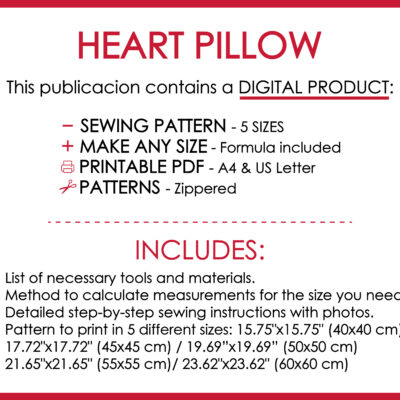 Heart Pillow Cover-16 Heart pillow printable sewing pattern PDF
