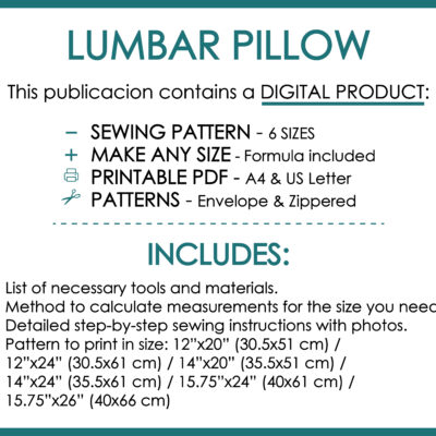 Lumbar Pillow Sewing Pattern-03 Lumbar pillow printable sewing pattern PDF Multiple Sizes