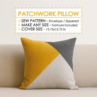 Patchwork pillow cover sewing pattern PDF with zipper closure cover