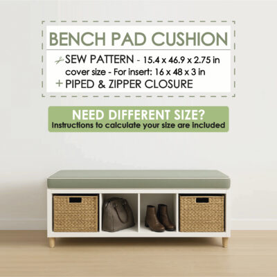 Bench pad cushion with piping sewing instructions and pattern