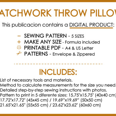 Patchwork pillow sewing pattern printable PDF