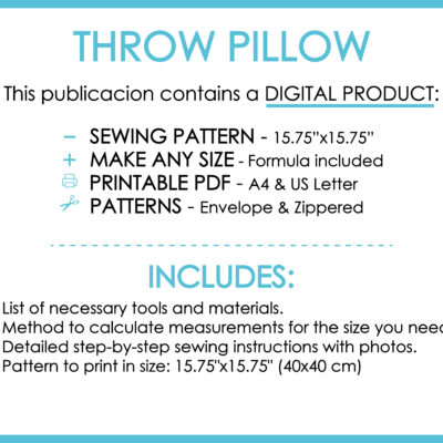 16x16 throw pillow cover sewing pattern printable PDF