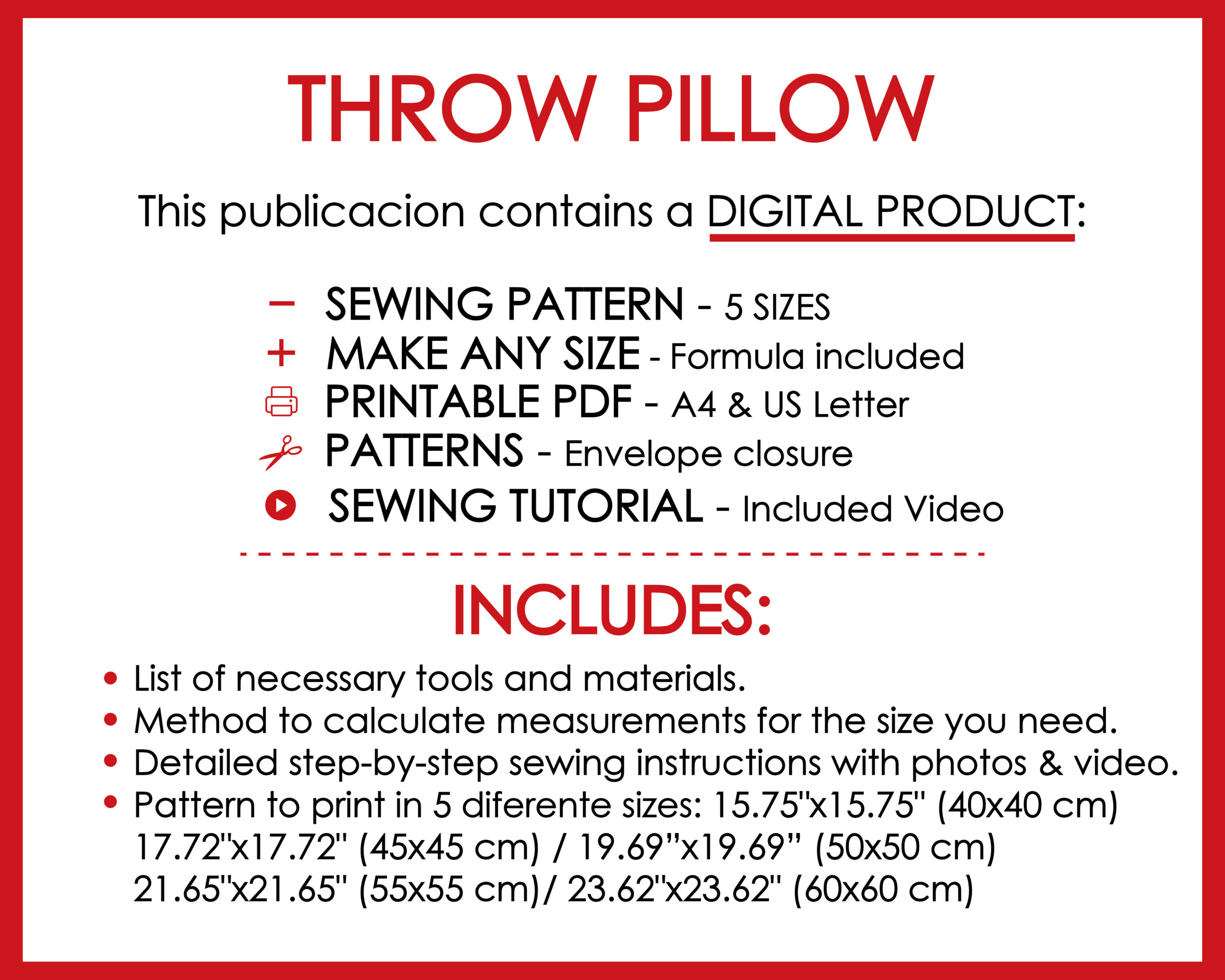 PDF sewing pattern for a box edge throw pillow