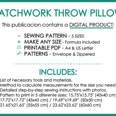 Rectangular Classic patchwork pillow printable PDF