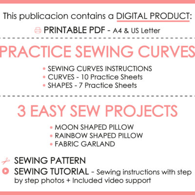 Sewing Curves Practice-18 Printable sewing curves practice sheets with easy sewing exercises PDF