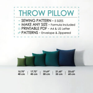 Throw Pillow Case Easy Sewing Pattern PDF – 5 Sizes | DIY Cushion Cover Tutorial | Beginner Friendly Pillow Pattern with Zipper/Envelope
