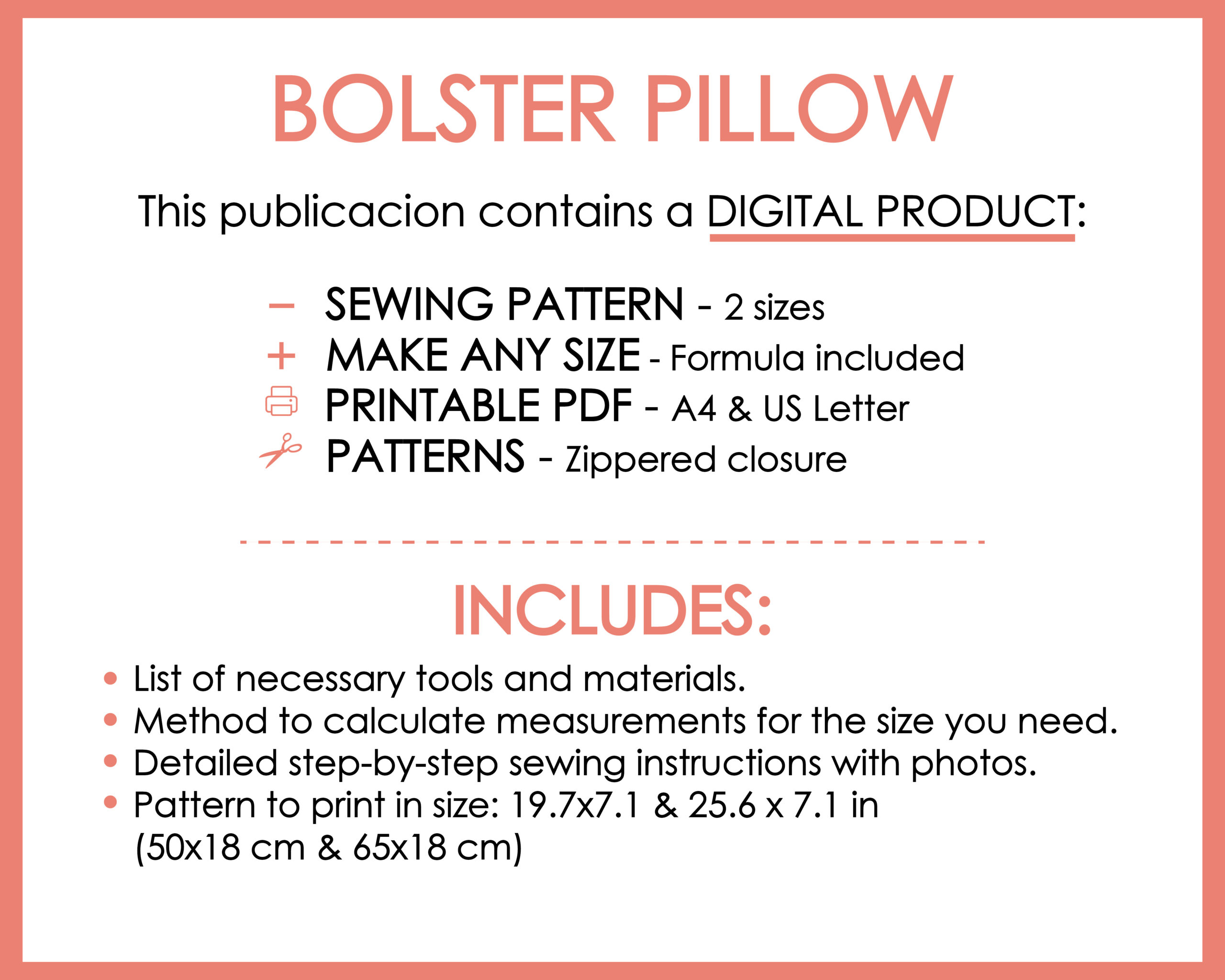 Bolster pillow sewing pattern PDF tutorial