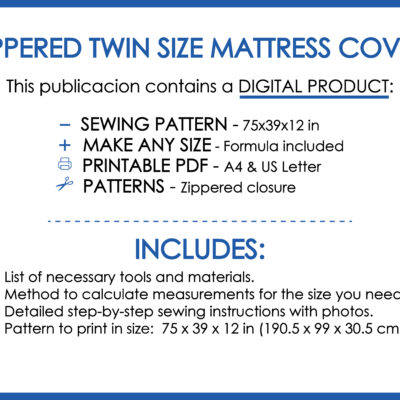 Mattress cover sewing pattern PDF with zipper installation