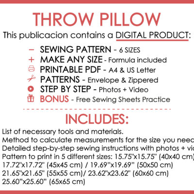 Throw pillow sewing pattern details